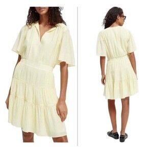 NWT SCOTCH & SODA Women’s Dress MEDIUM Yellow Paneled Gathered Anthropologie